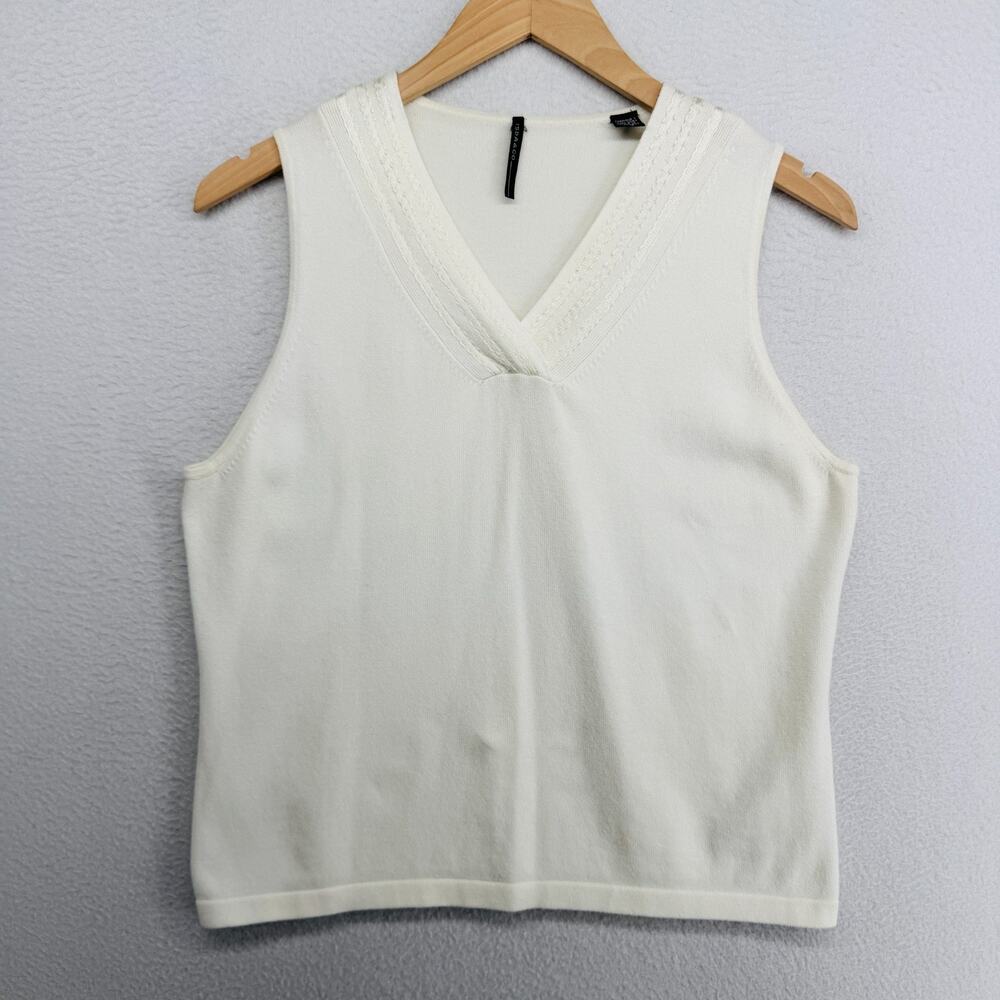 ISDA & CO Sweater Womens L Vest Tank Pullover V-Neck Cotton Blend White VTG